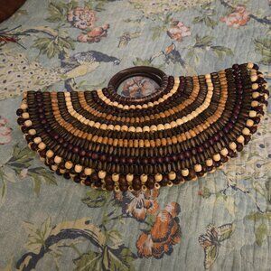 New Inc Beaded Tan/Beige Fan Tote